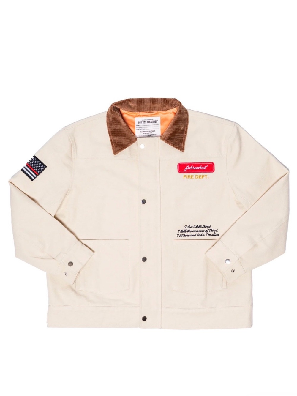 Fahrenheit 451 Beige Canvas Book Burners Jacket with Brown Corduroy Collar